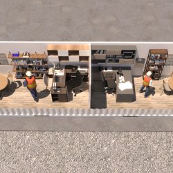 Render de módulo oficina de 40 pies dividido en dos (por dentro)